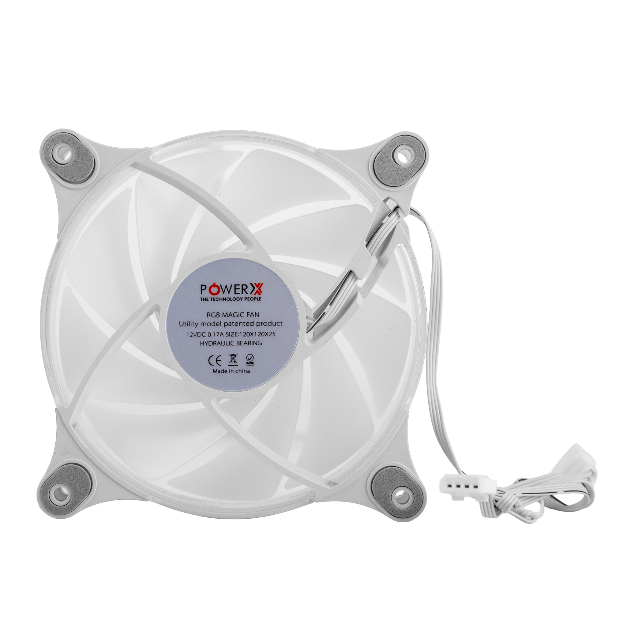 POWERX 120MM 9-Blade ARGB Gaming PC Cooling Fan with Dual-Sided RGB Ring – White