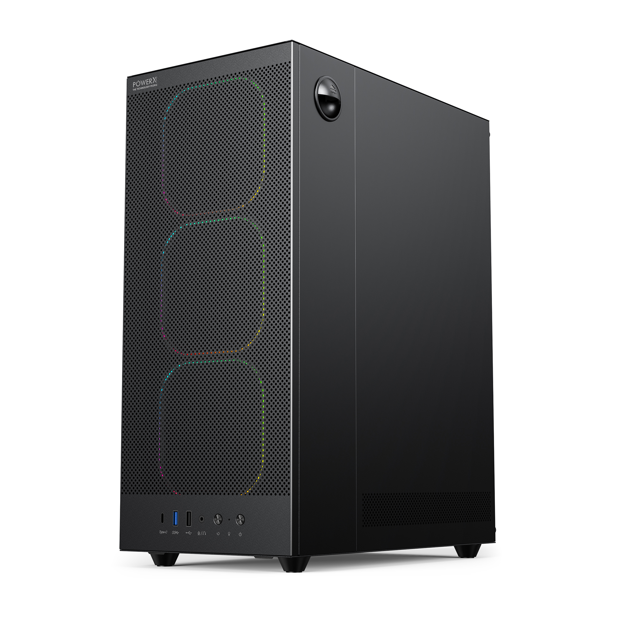 POWERX U900 Ultra Cabinet – RGB Mid Tower PC Case with Tempered Glass, ATX Support, 240mm Liquid Cooler, Type-C, Advanced Cable Management