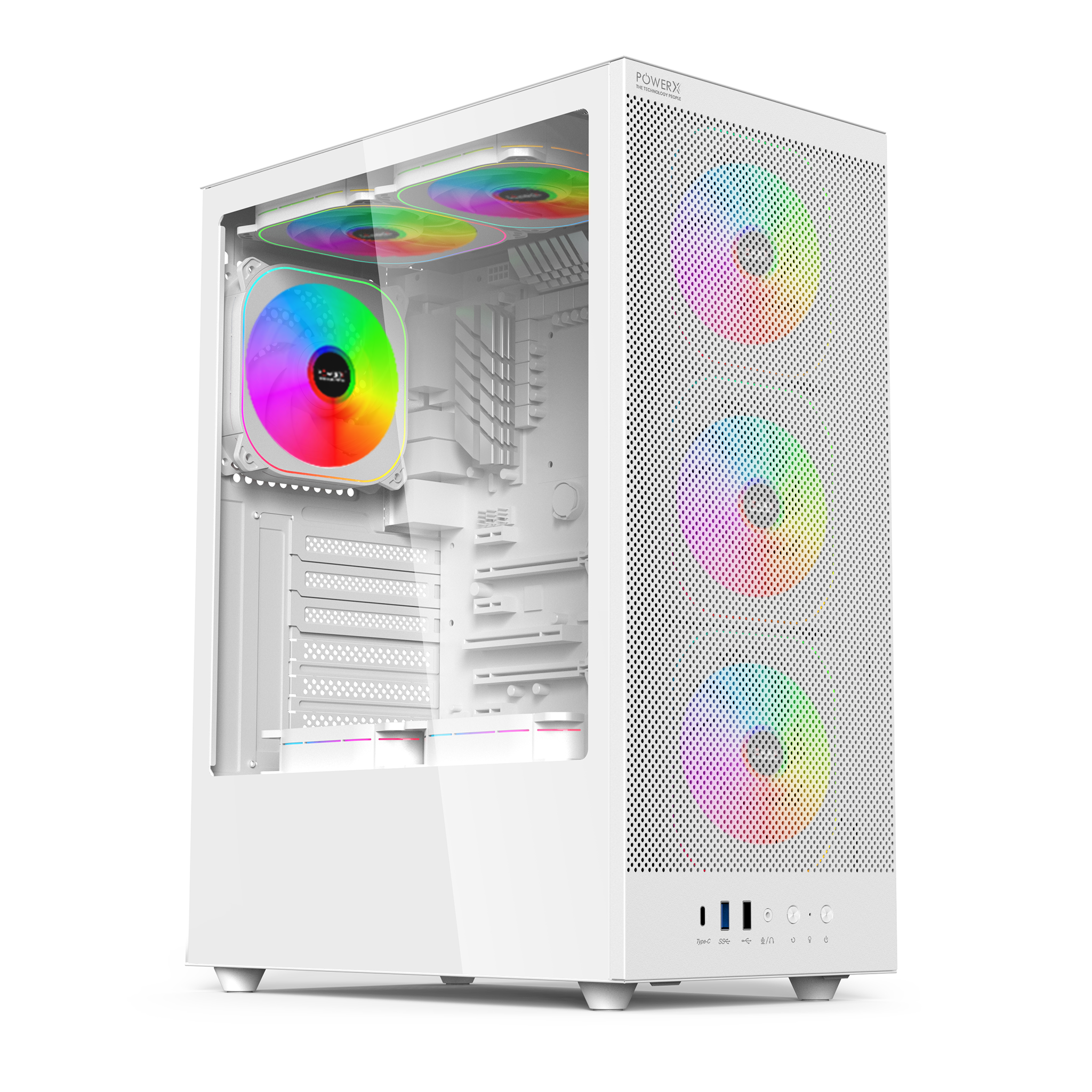 POWERX U900 Ultra Cabinet – RGB Mid Tower PC Case with Tempered Glass, ATX Support, 240mm Liquid Cooler, Type-C, Advanced Cable Management