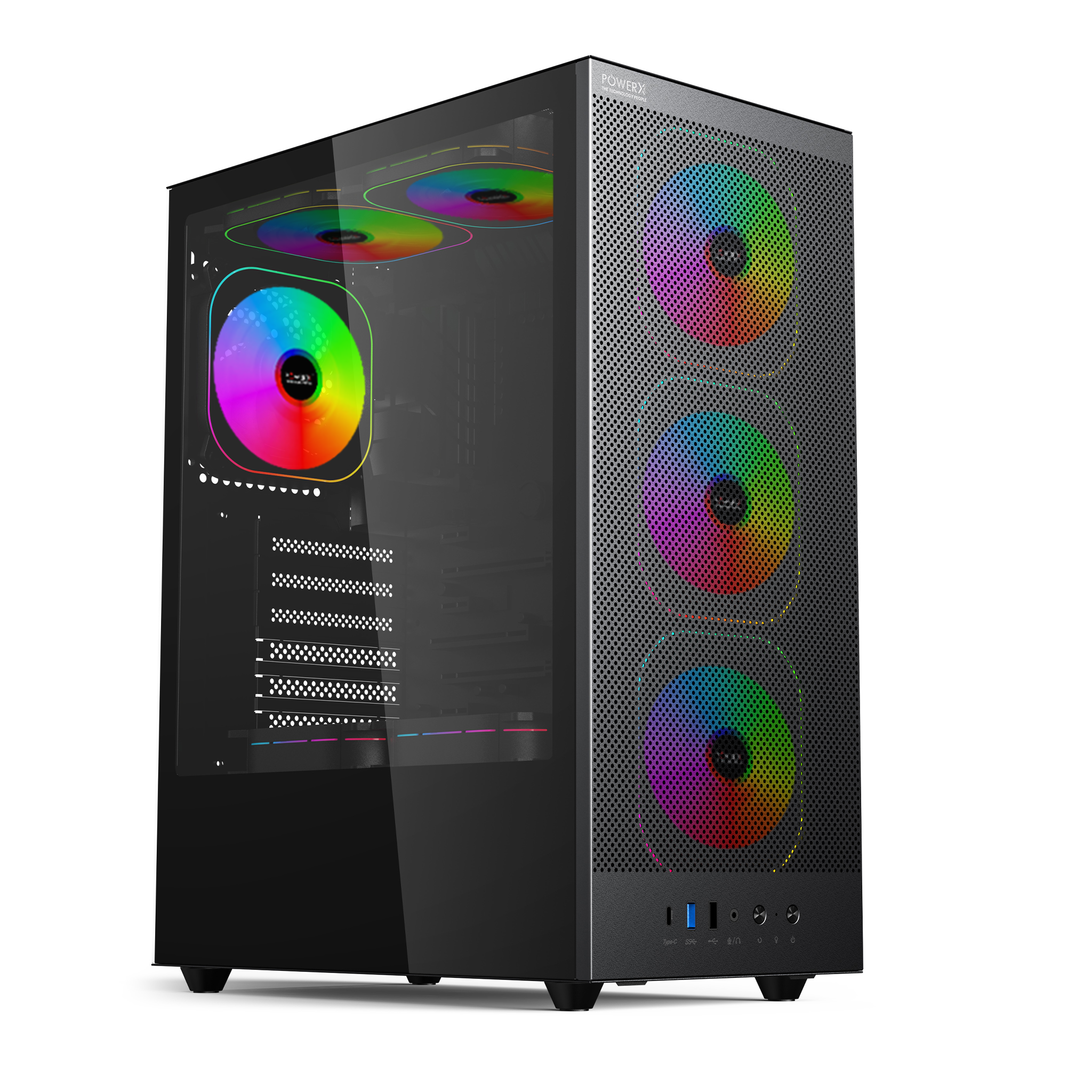 POWERX U900 Ultra Cabinet – RGB Mid Tower PC Case with Tempered Glass, ATX Support, 240mm Liquid Cooler, Type-C, Advanced Cable Management