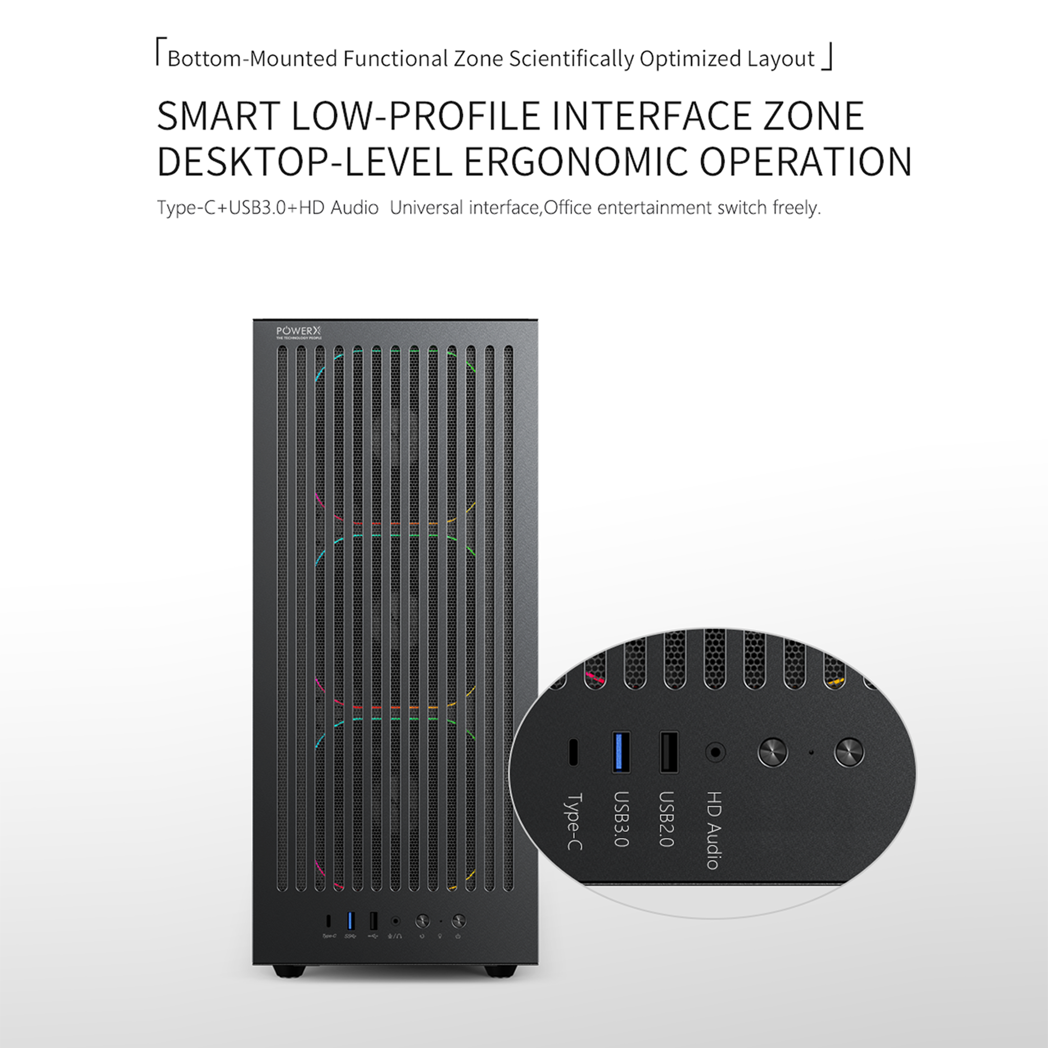 POWERX U910 Ultra Cabinet – RGB Mid Tower PC Case with Tempered Glass, ATX Support, 240mm Liquid Cooler, Type-C, Advanced Cable Management