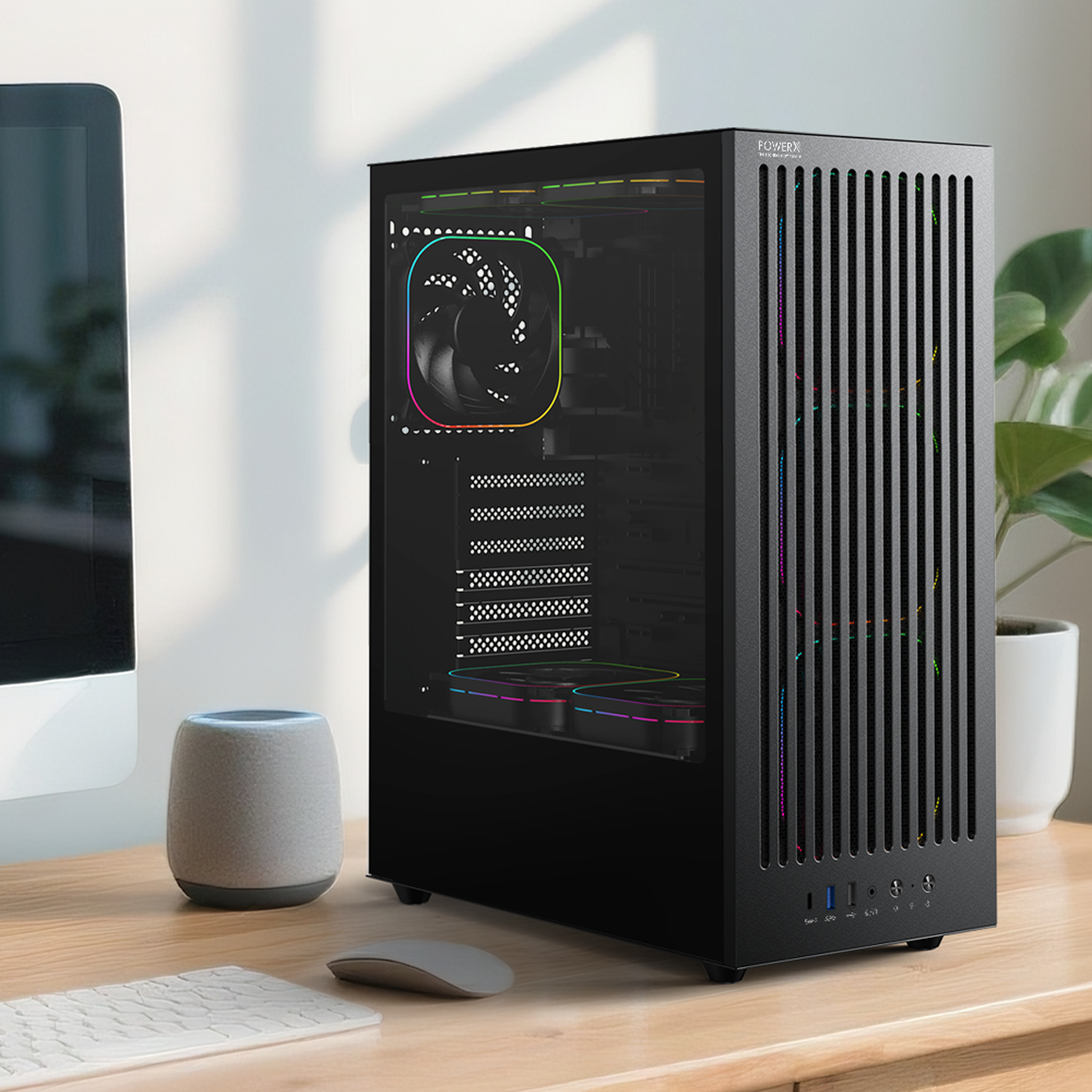 POWERX U910 Ultra Cabinet – RGB Mid Tower PC Case with Tempered Glass, ATX Support, 240mm Liquid Cooler, Type-C, Advanced Cable Management