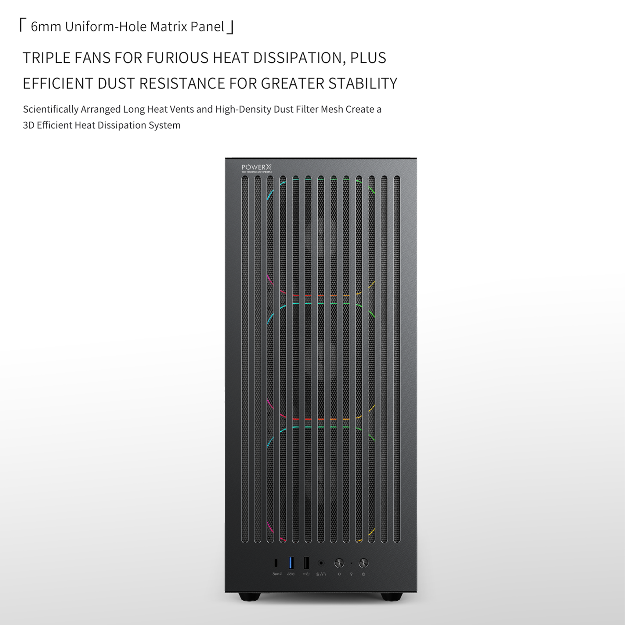 POWERX U910 Ultra Cabinet – RGB Mid Tower PC Case with Tempered Glass, ATX Support, 240mm Liquid Cooler, Type-C, Advanced Cable Management