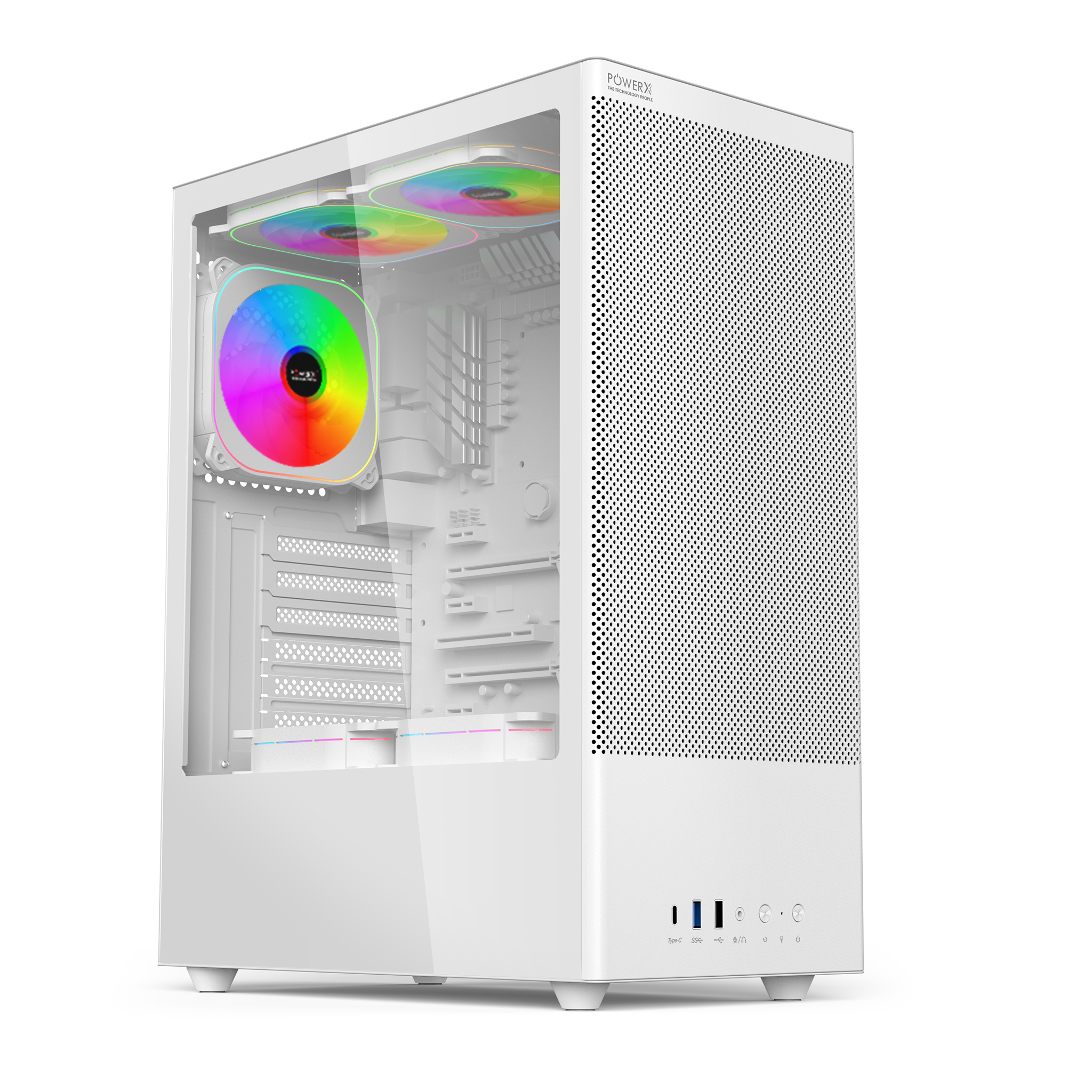 POWERX U610 Ultra Gaming Cabinet – RGB Mid Tower PC Case with Tempered Glass, Airflow Cooling, Cable Management – Supports ATX, mATX, ITX, 330mm GPU, Type-C Port