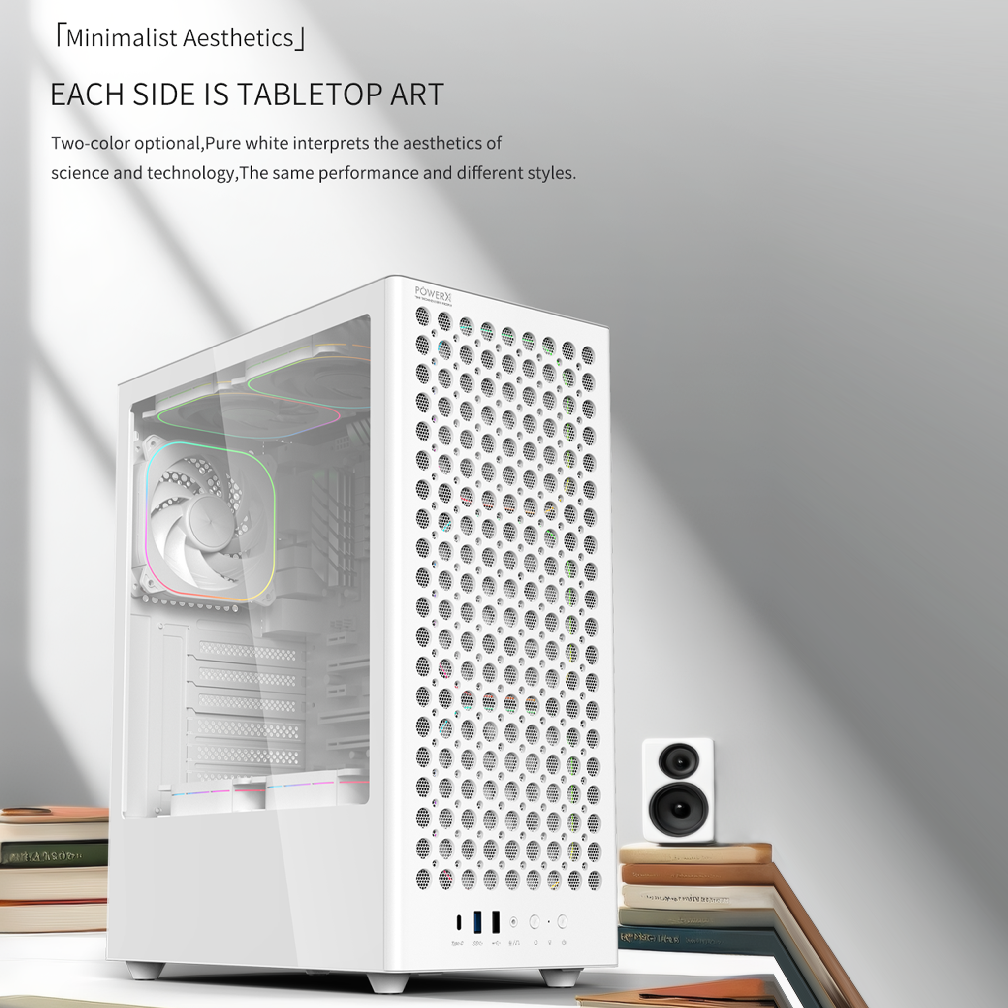 POWERX U810 Ultra Cabinet – RGB Mid Tower PC Case with Tempered Glass, Cable Management, ATX Support, 240mm Liquid Cooler, Type-C, USB 3.0, 325mm GPU Clearance