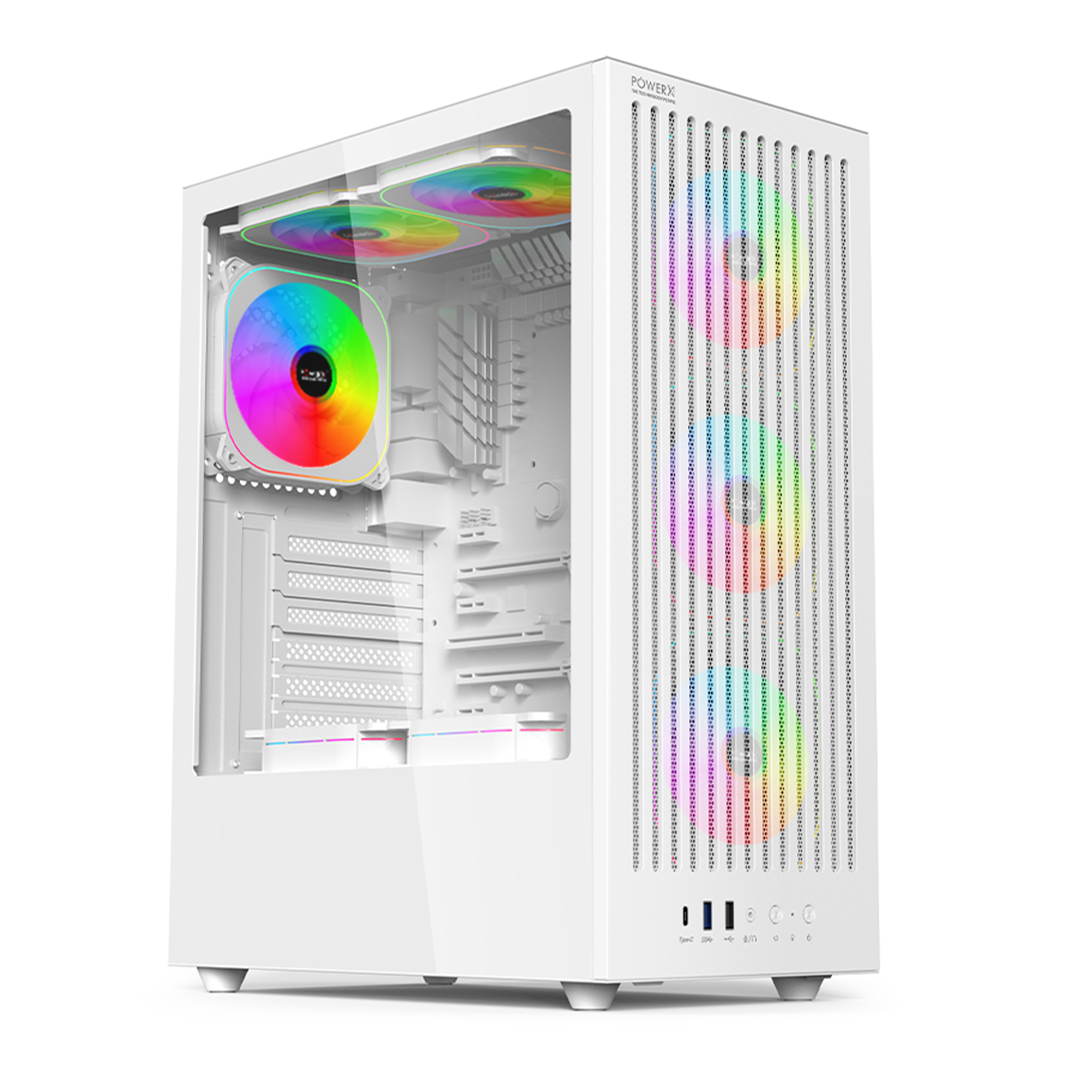POWERX U910 Ultra Cabinet – RGB Mid Tower PC Case with Tempered Glass, ATX Support, 240mm Liquid Cooler, Type-C, Advanced Cable Management