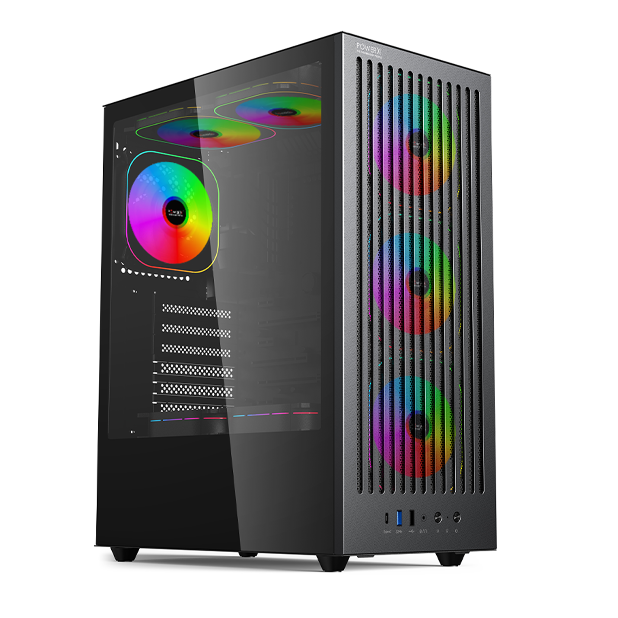 POWERX U910 Ultra Cabinet – RGB Mid Tower PC Case with Tempered Glass, ATX Support, 240mm Liquid Cooler, Type-C, Advanced Cable Management
