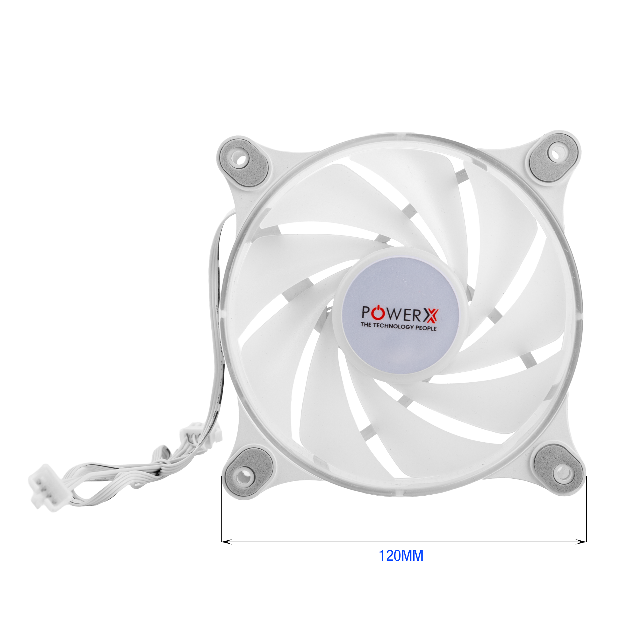 POWERX 120MM 9-Blade ARGB Gaming PC Cooling Fan with Dual-Sided RGB Ring – White