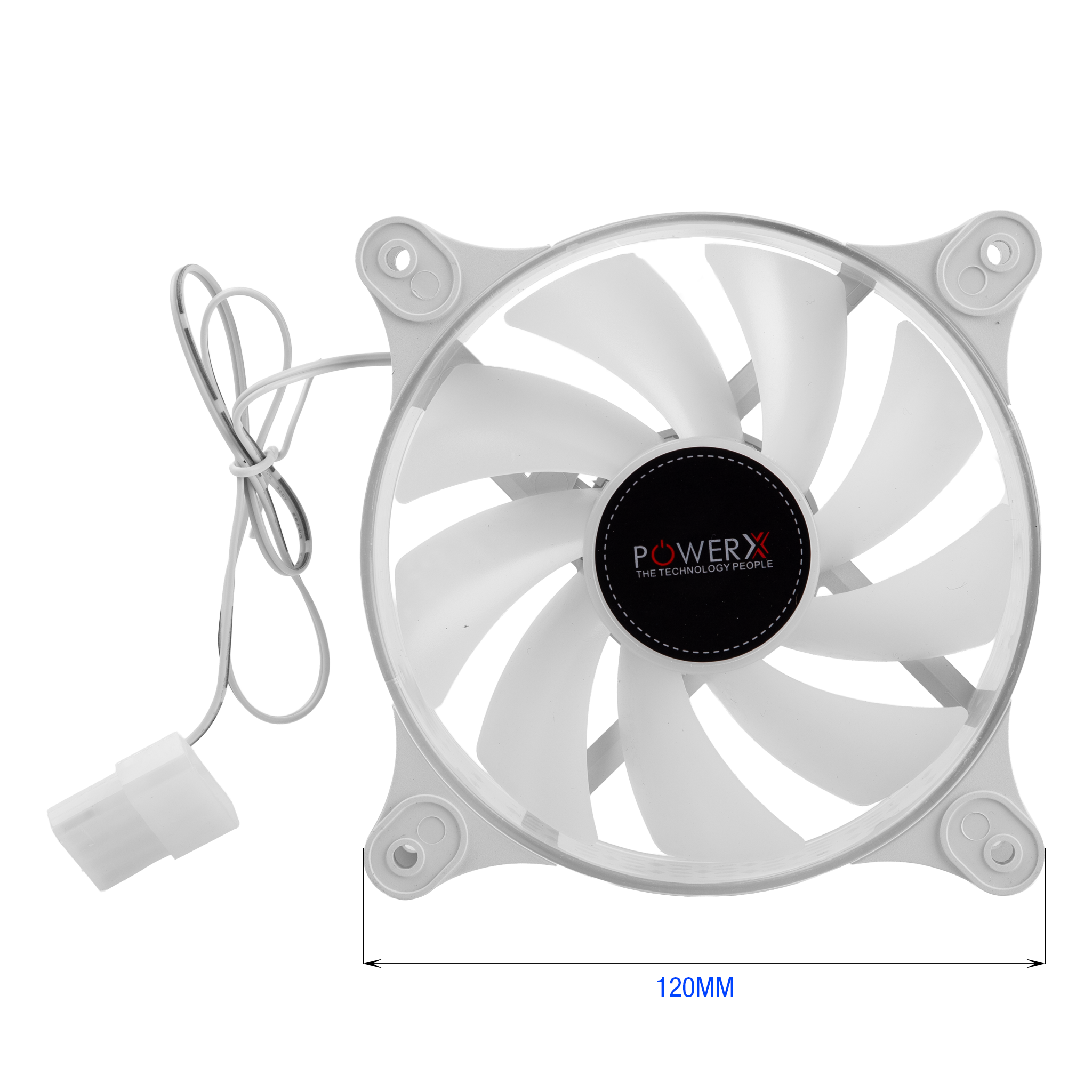 POWERX 120MM 9-Blade RGB Cooling Fan with Dual-Sided RGB Ring – White