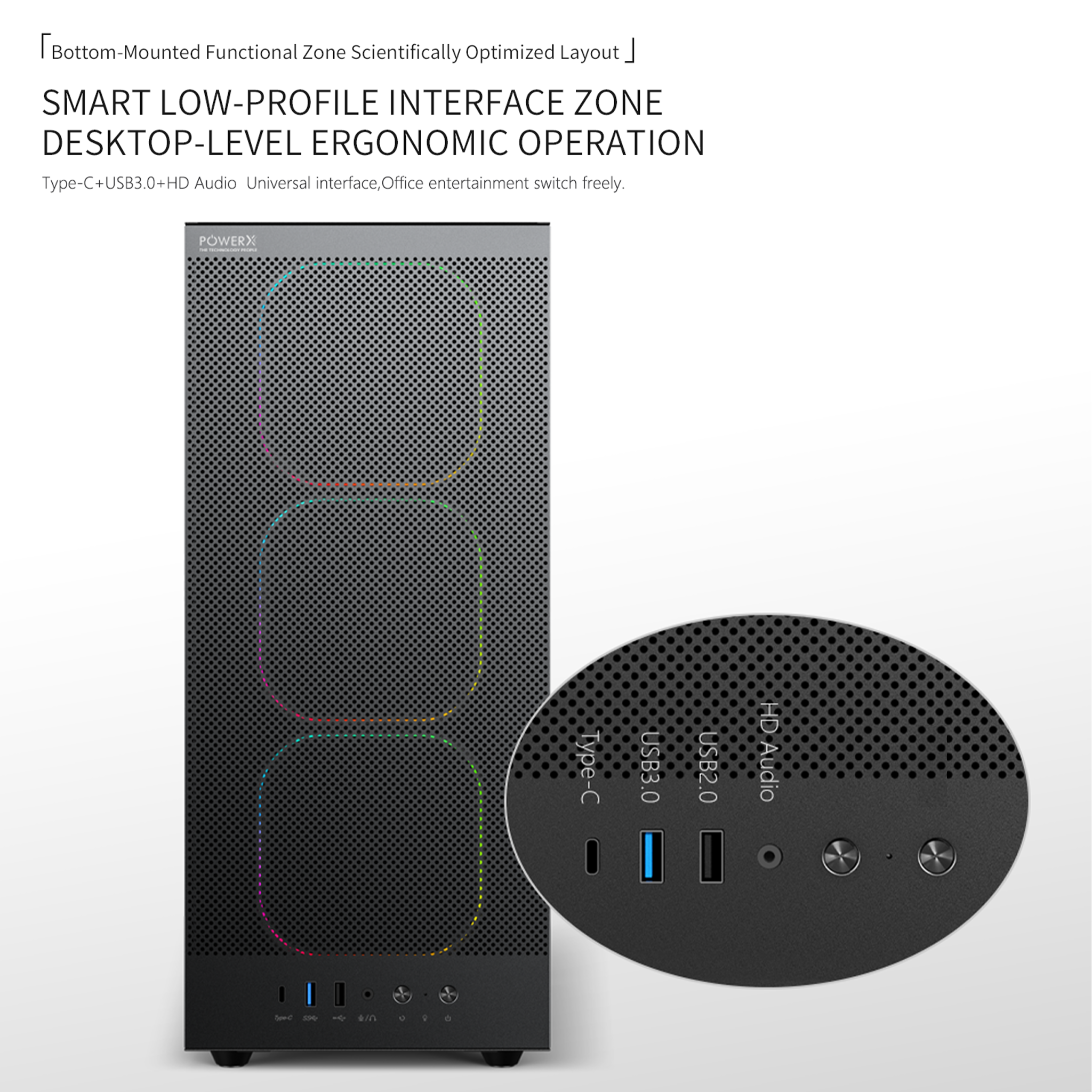 POWERX U900 Ultra Cabinet – RGB Mid Tower PC Case with Tempered Glass, ATX Support, 240mm Liquid Cooler, Type-C, Advanced Cable Management