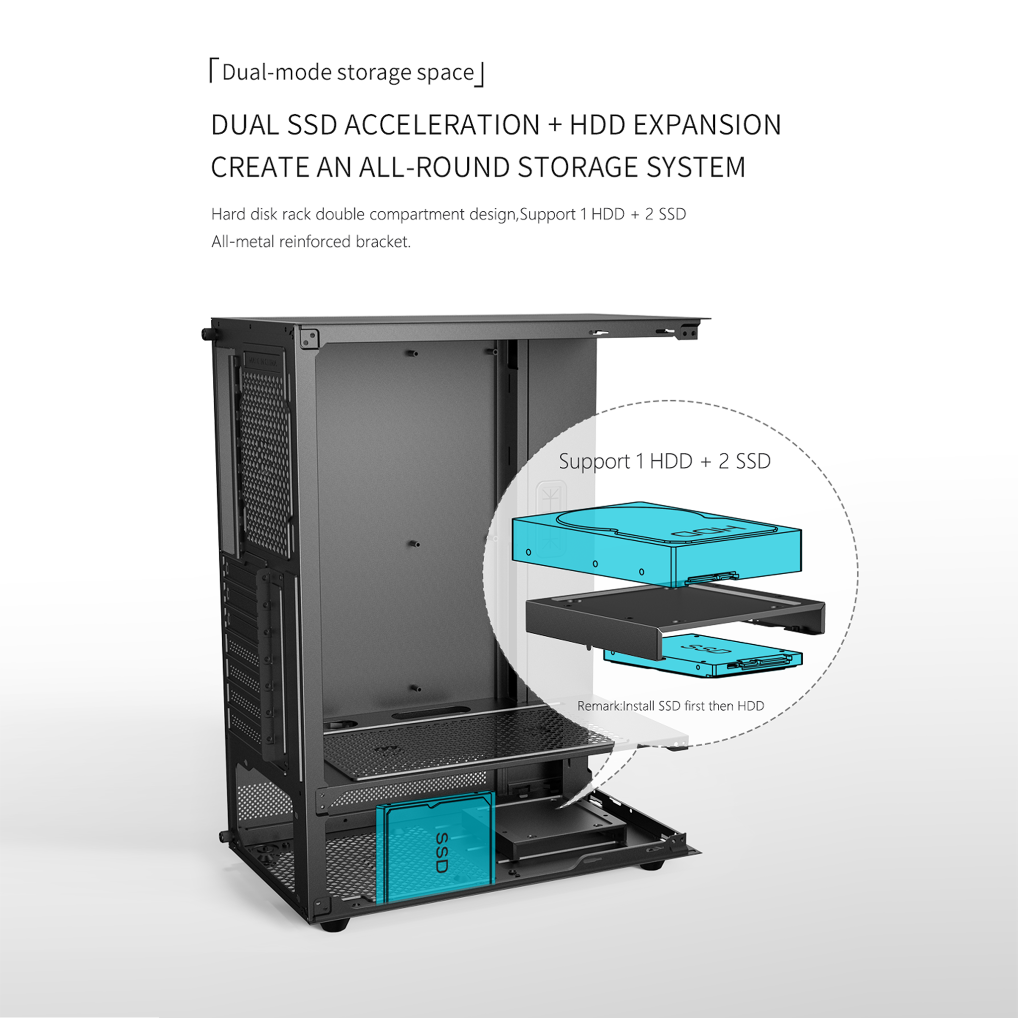 POWERX U910 Ultra Cabinet – RGB Mid Tower PC Case with Tempered Glass, ATX Support, 240mm Liquid Cooler, Type-C, Advanced Cable Management