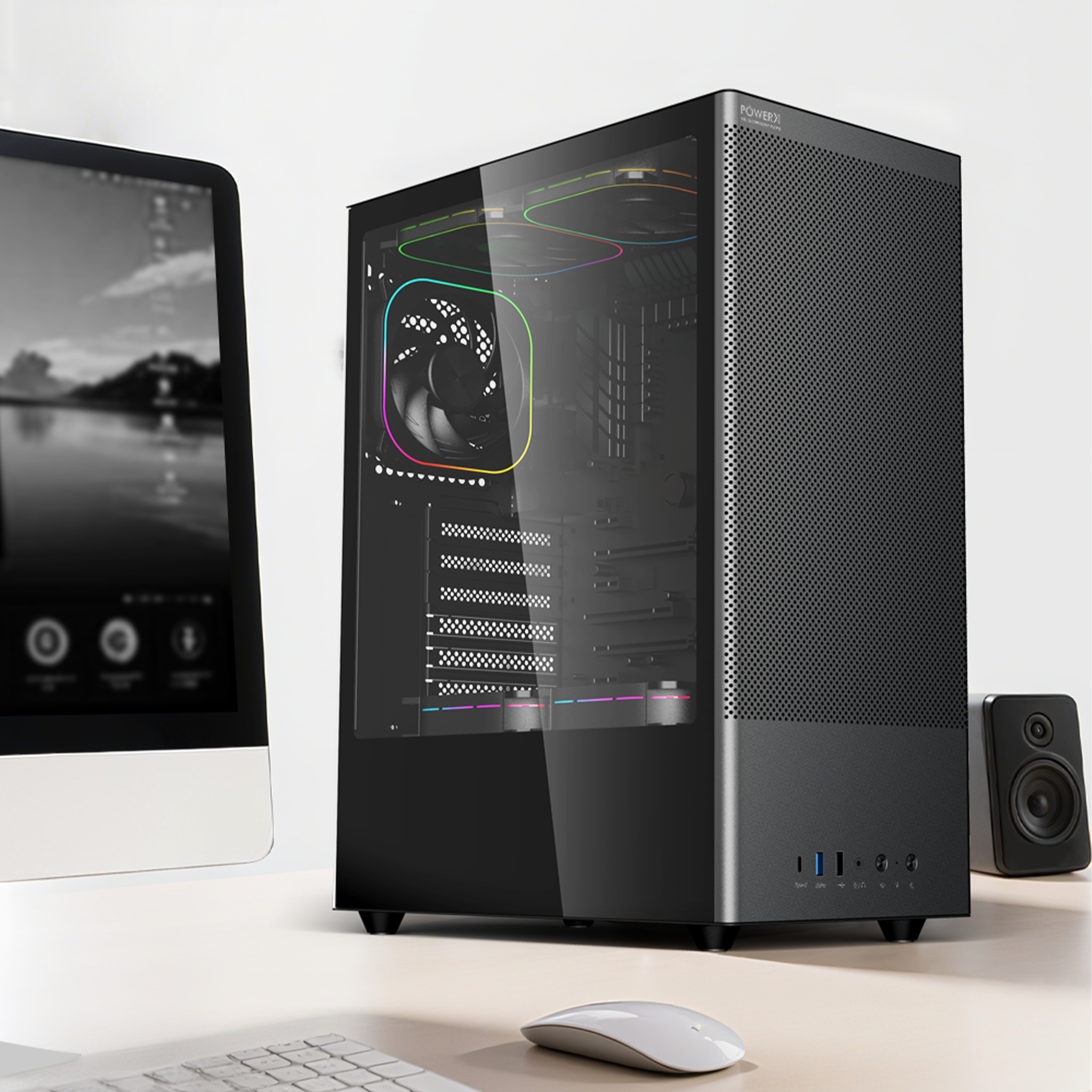 POWERX U610 Ultra Gaming Cabinet – RGB Mid Tower PC Case with Tempered Glass, Airflow Cooling, Cable Management – Supports ATX, mATX, ITX, 330mm GPU, Type-C Port