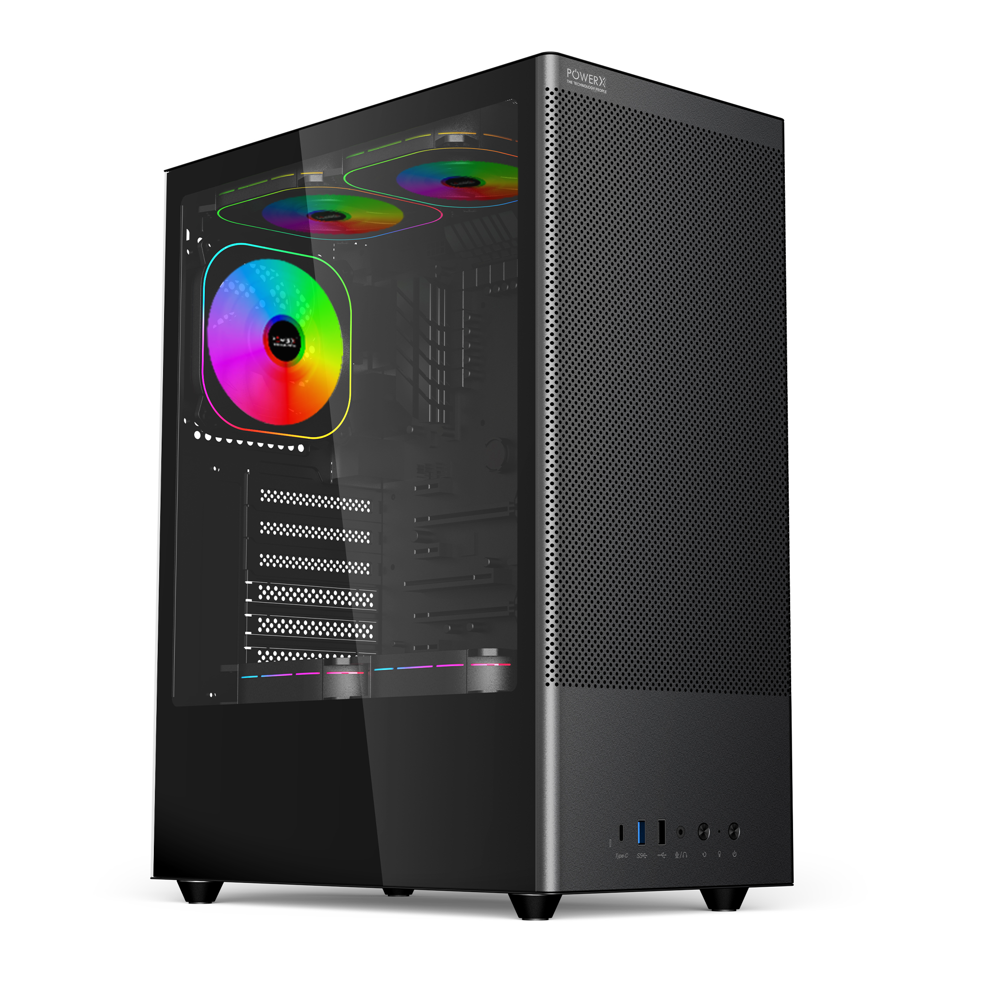 POWERX U610 Ultra Gaming Cabinet – RGB Mid Tower PC Case with Tempered Glass, Airflow Cooling, Cable Management – Supports ATX, mATX, ITX, 330mm GPU, Type-C Port