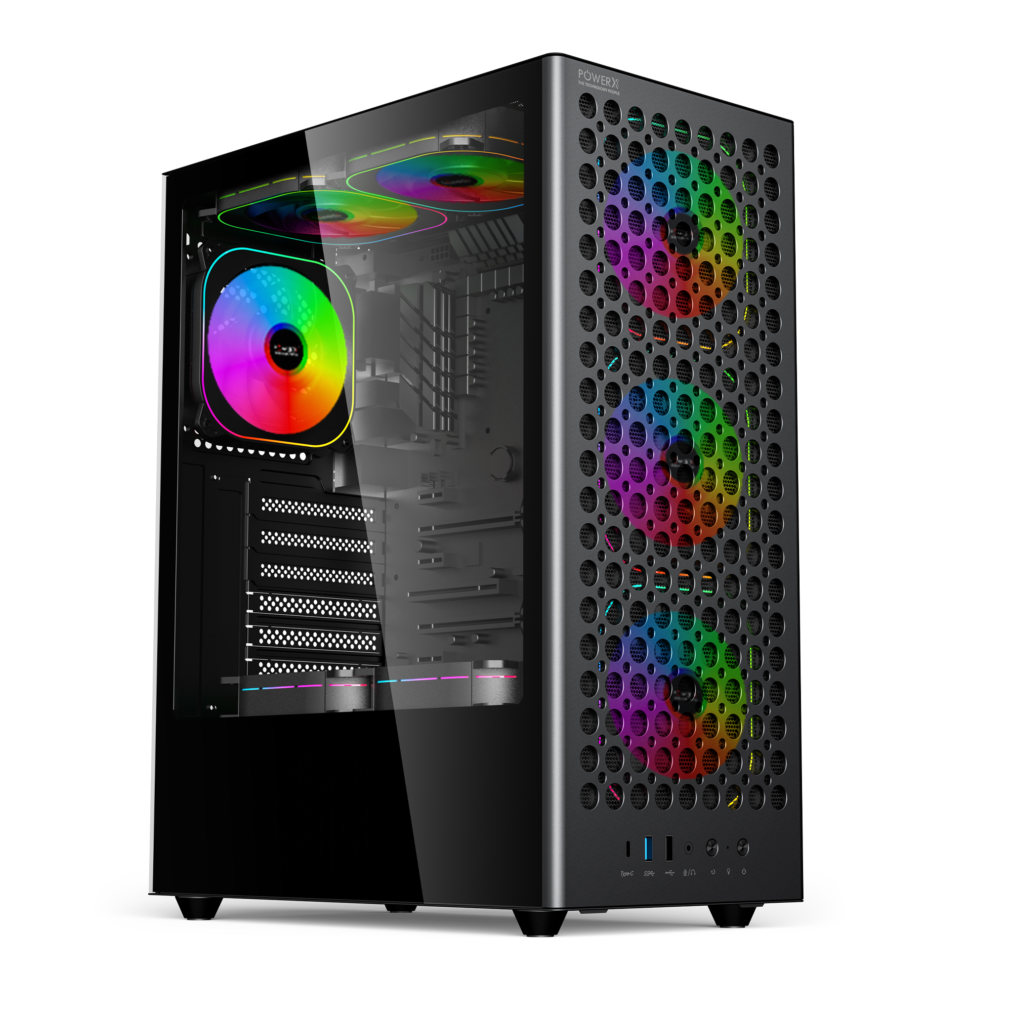 POWERX U810 Ultra Cabinet – RGB Mid Tower PC Case with Tempered Glass, Cable Management, ATX Support, 240mm Liquid Cooler, Type-C, USB 3.0, 325mm GPU Clearance