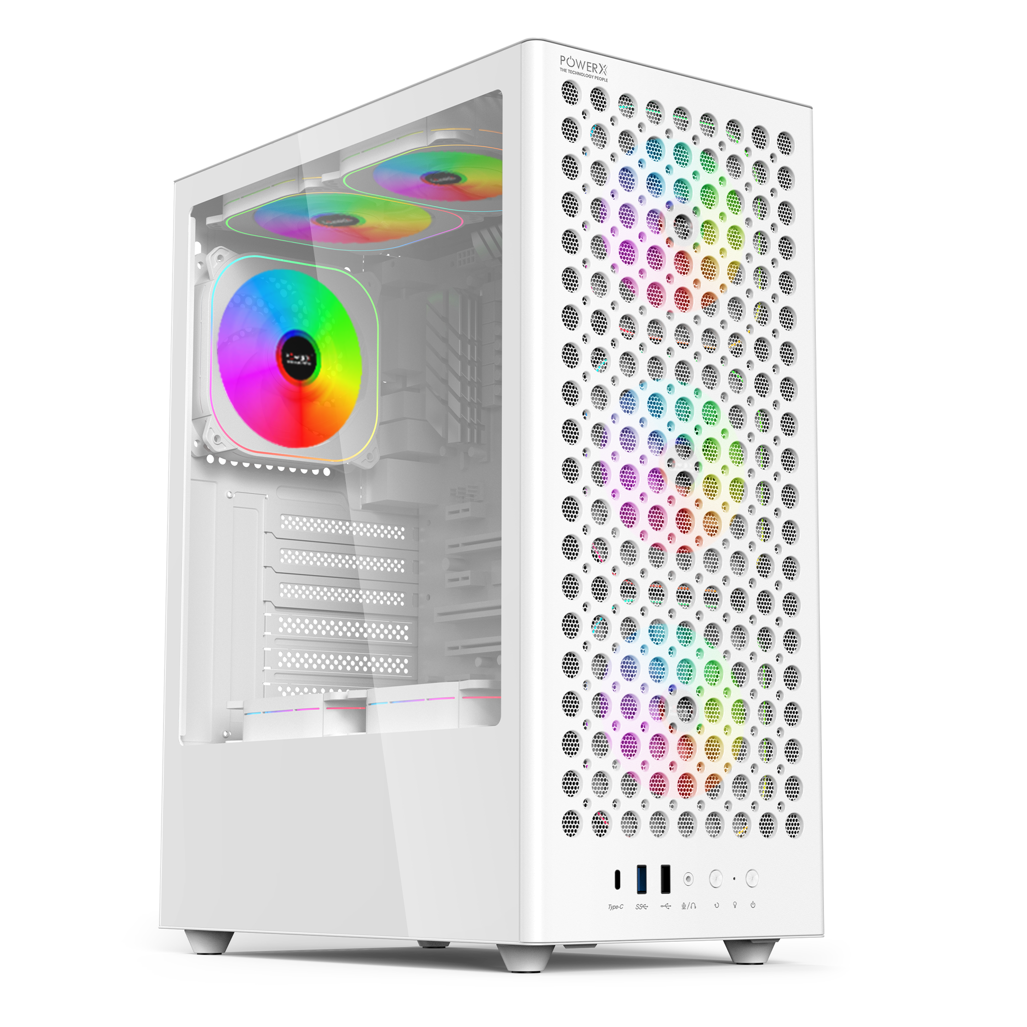 POWERX U810 Ultra Cabinet – RGB Mid Tower PC Case with Tempered Glass, Cable Management, ATX Support, 240mm Liquid Cooler, Type-C, USB 3.0, 325mm GPU Clearance