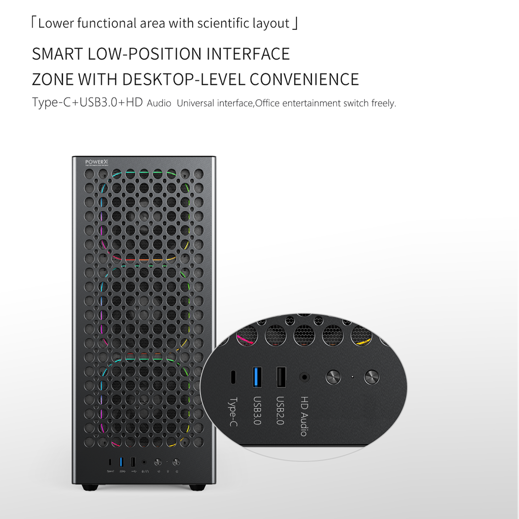 POWERX U810 Ultra Cabinet – RGB Mid Tower PC Case with Tempered Glass, Cable Management, ATX Support, 240mm Liquid Cooler, Type-C, USB 3.0, 325mm GPU Clearance