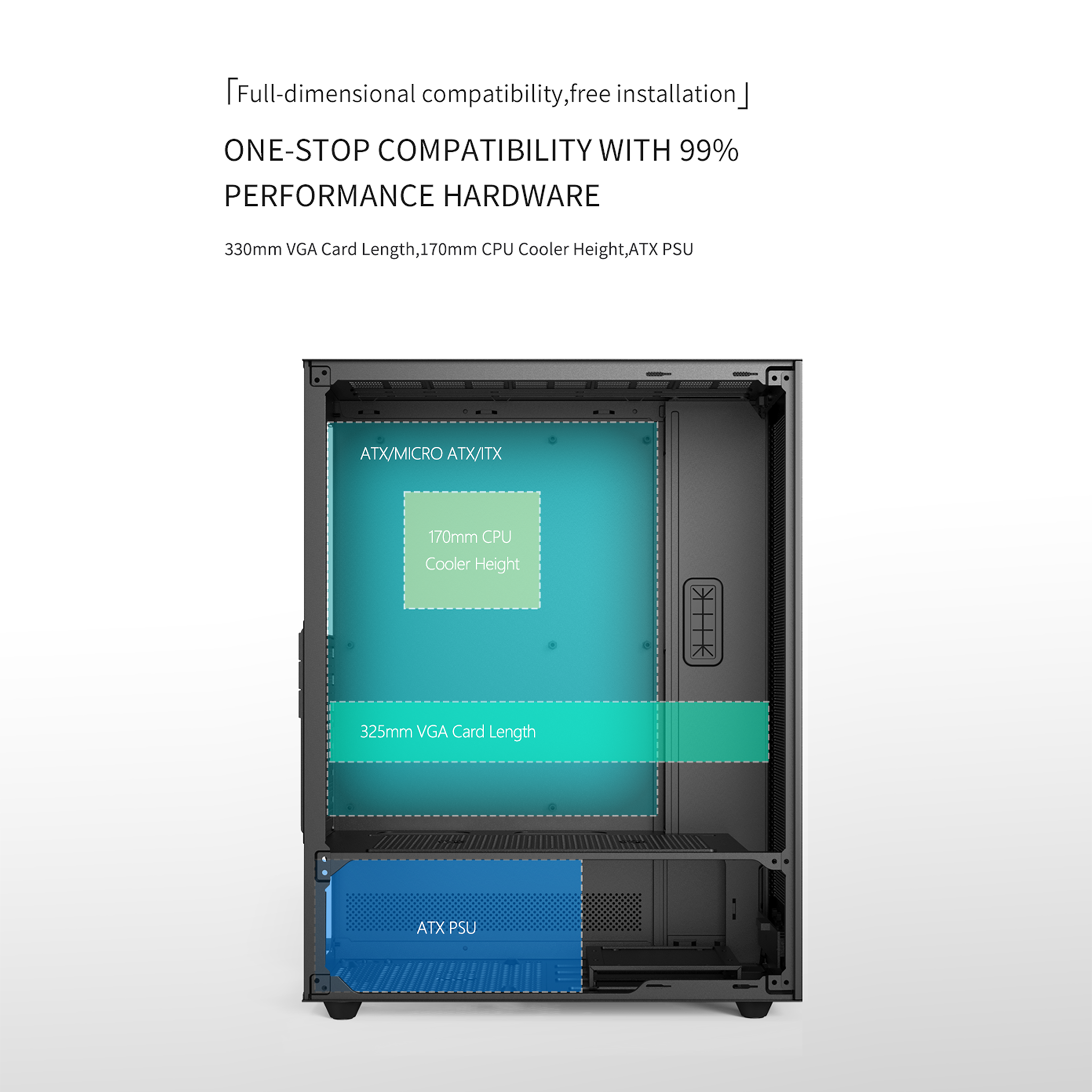 POWERX U810 Ultra Cabinet – RGB Mid Tower PC Case with Tempered Glass, Cable Management, ATX Support, 240mm Liquid Cooler, Type-C, USB 3.0, 325mm GPU Clearance