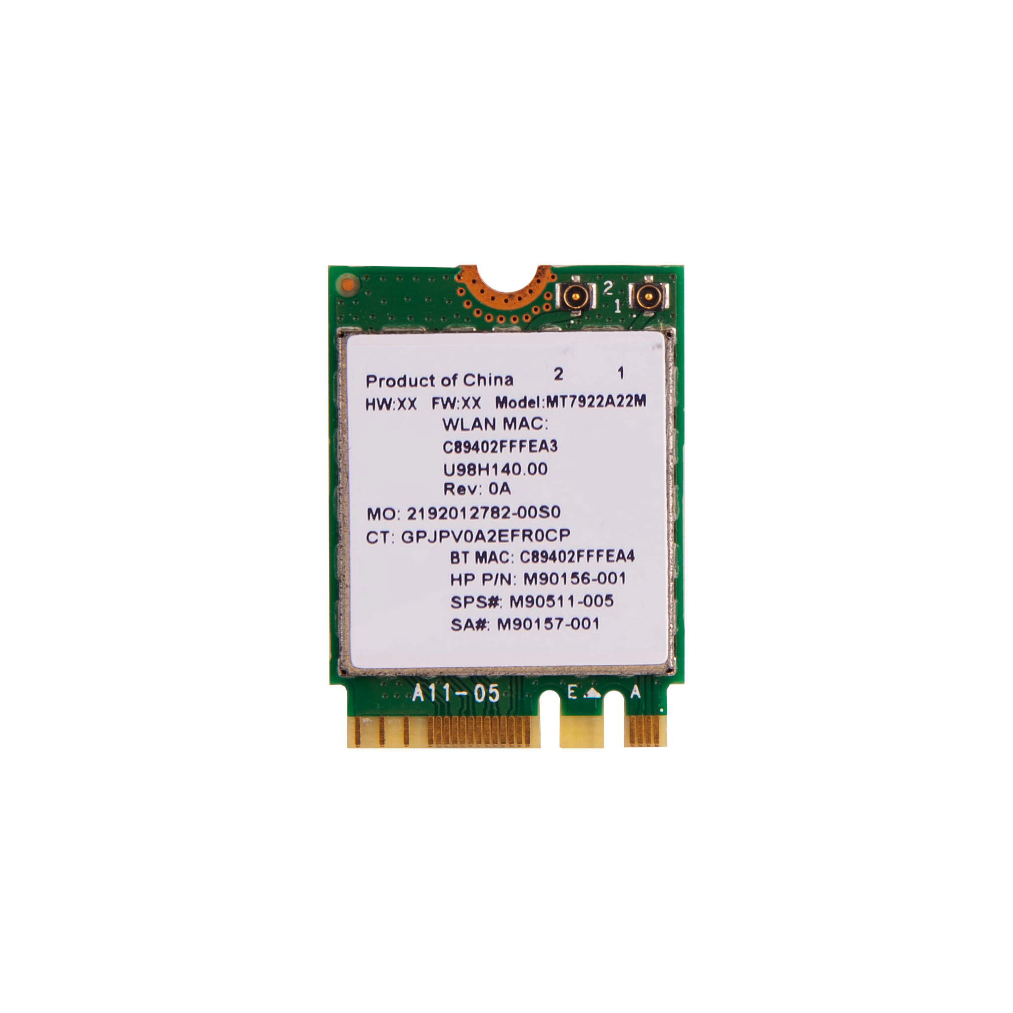 Wi-Fi 6E MT7922 Wi-Fi + Bluetooth 5.2